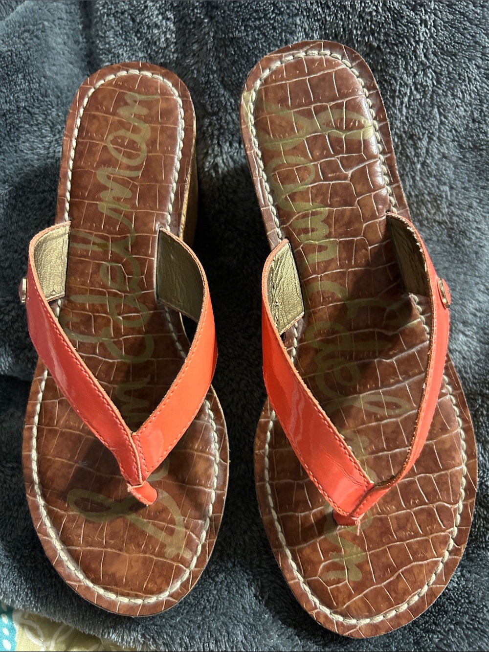 Sam Edelman Orange Patent Thong Sandals